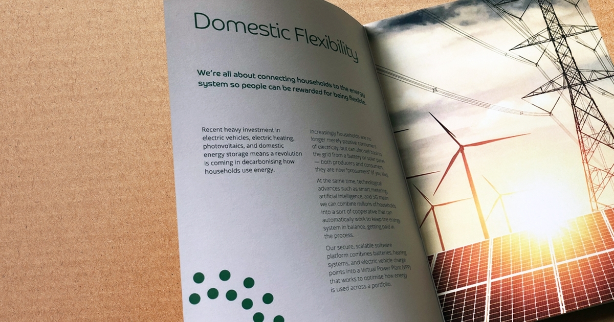 Printed collateral for our new client, Evergreen Smart Power
